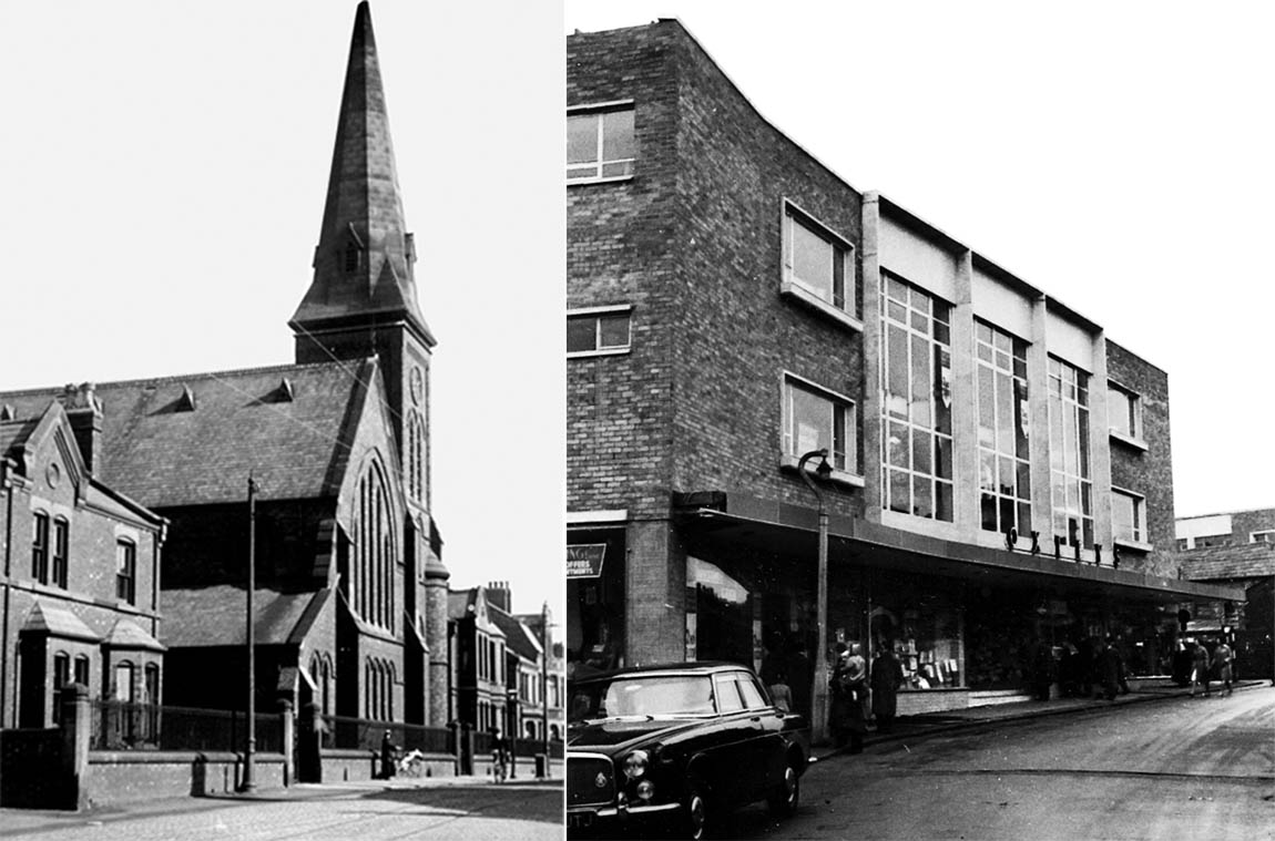 St Marks Church St Helens and Oxleys store St Helens