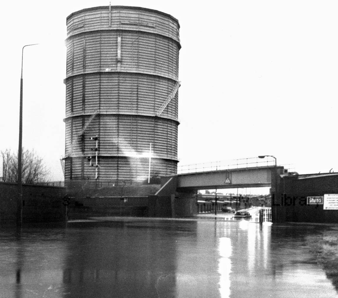 Warrington New Road, St Helens in flood 1978